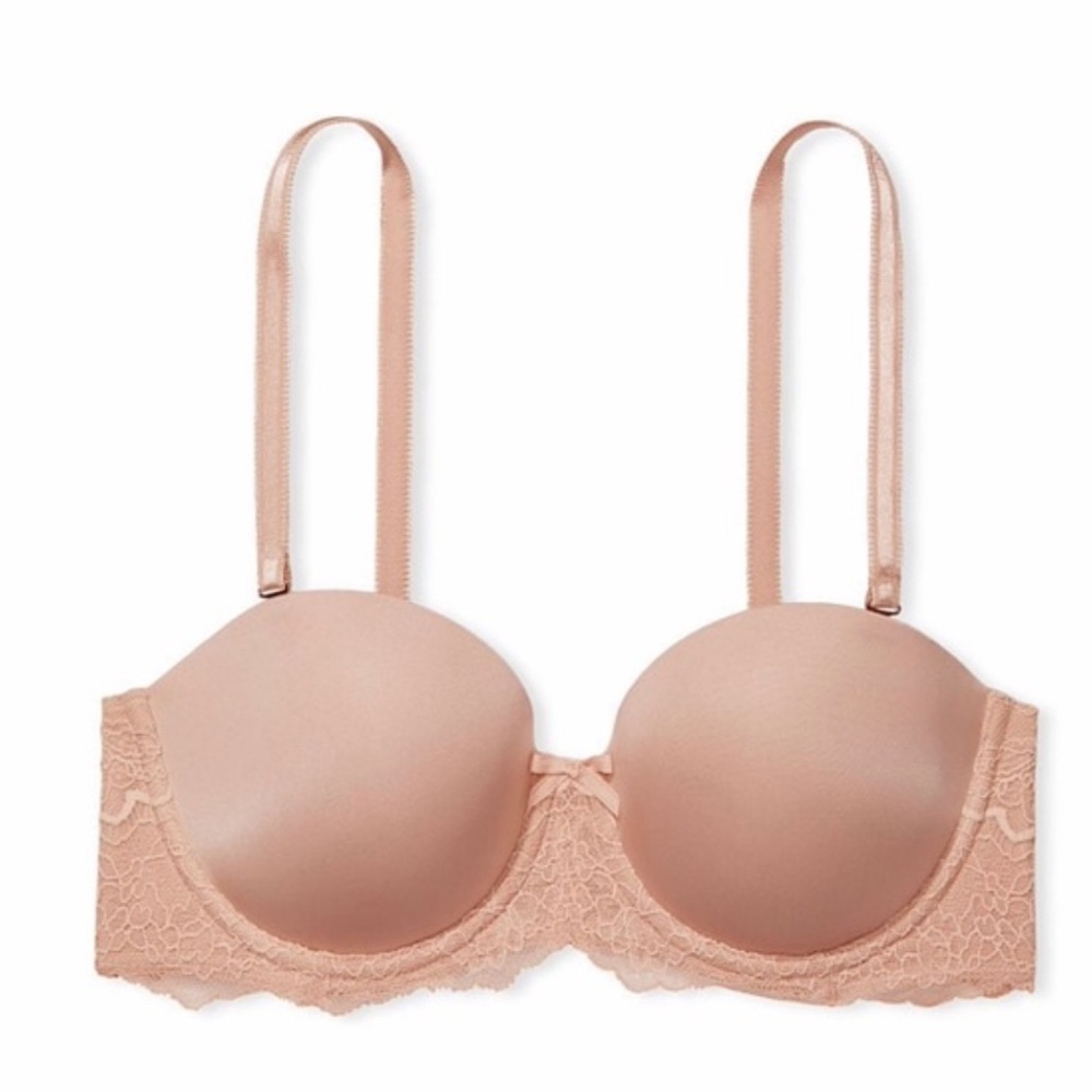 Victoria’s Secret Tan Satin and Lace Strapless Bra size 32C
